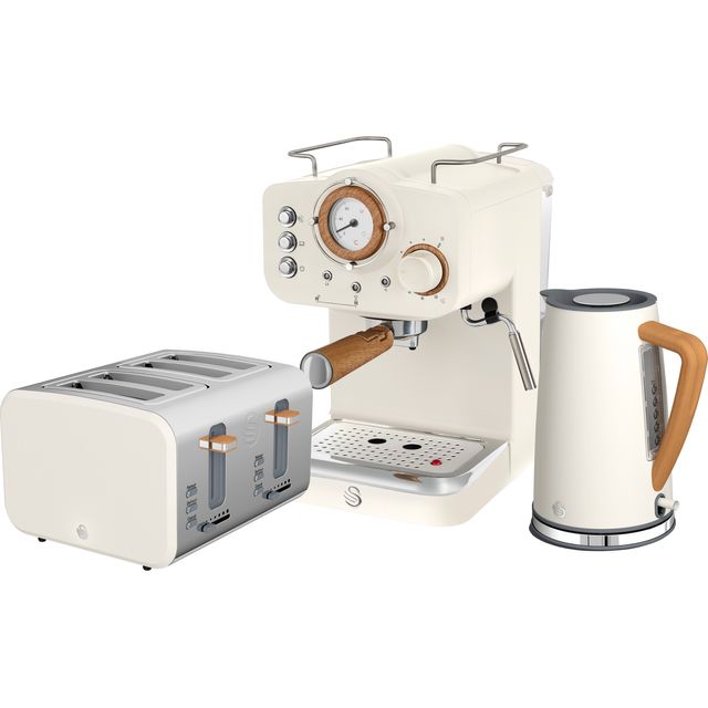 Swan Nordic EEJB213 Espresso Coffee Machine, Kettle, Toaster Bundle - White