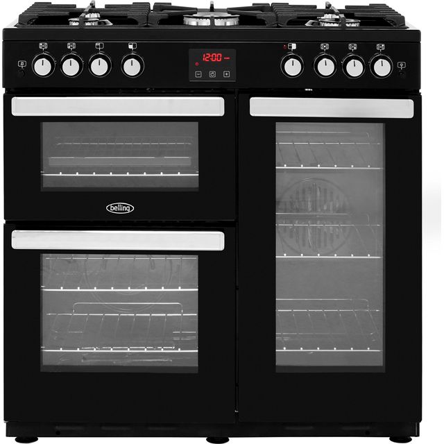 Belling CookcentreX90G 90cm Gas Range Cooker with Electric Fan Oven - Black - A/A Rated