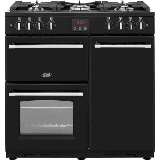 Belling FarmhouseX90G 90cm Gas Range Cooker with Electric Fan Oven – Black – A/A Rated
