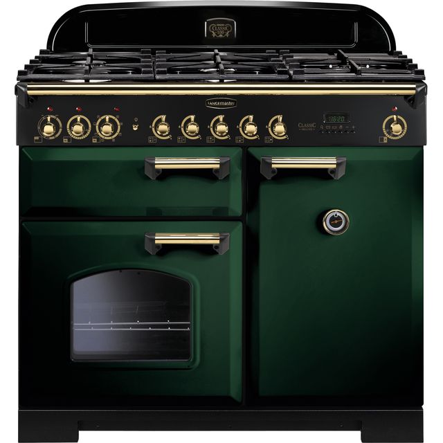 Rangemaster Classic Deluxe CDL100DFFRG/B 100cm Dual Fuel Range Cooker - Racing Green / Brass - A/A Rated