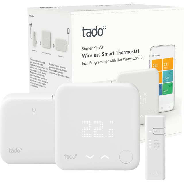 tado Starter Kit V3+ Wireless Smart Thermostat - DIY Install - White