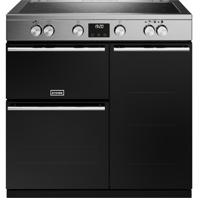 Stoves Precision Deluxe ST DX PREC D900Ei TCH SS 90cm Electric Range Cooker with Induction Hob - Black / Stainless Steel - A Rated