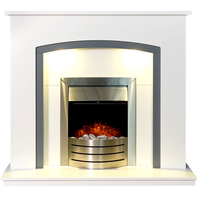 Adam Fires Tuscany Suite with Comet Electric Fire 24104 Pebble Suite And Surround Fireplace - White / Grey
