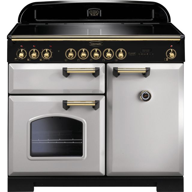 Rangemaster Classic Deluxe CDL100EIRP/B 100cm Electric Range Cooker with Induction Hob - Royal Pearl / Brass - A/A Rated
