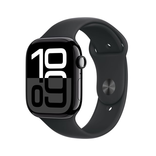 Apple Watch Series 10, 46mm, Jet Black Aluminium Case, GPS [2024] - Black Sport Band - M/L