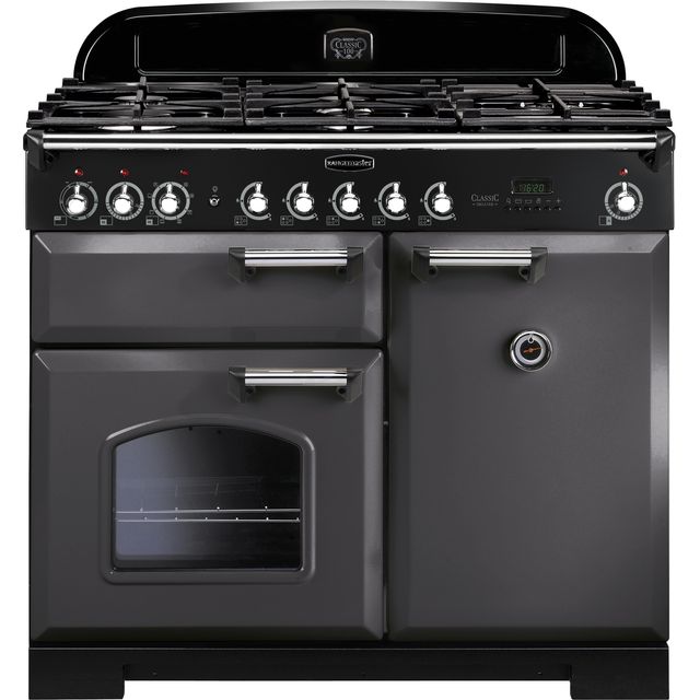 Rangemaster Classic Deluxe CDL100DFFSL/C 100cm Dual Fuel Range Cooker - Slate / Chrome - A/A Rated