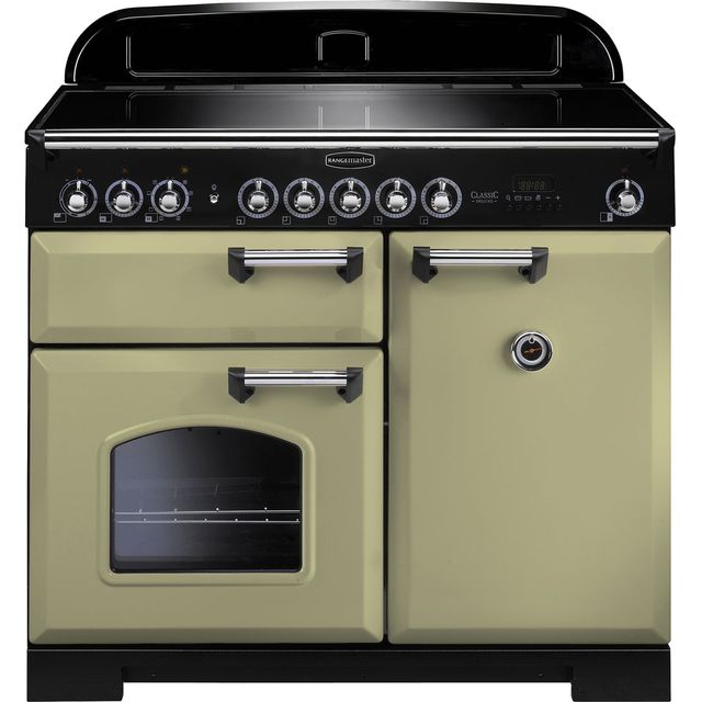Rangemaster Classic Deluxe CDL100EIOG/C 100cm Electric Range Cooker with Induction Hob - Olive Green / Chrome - A/A Rated