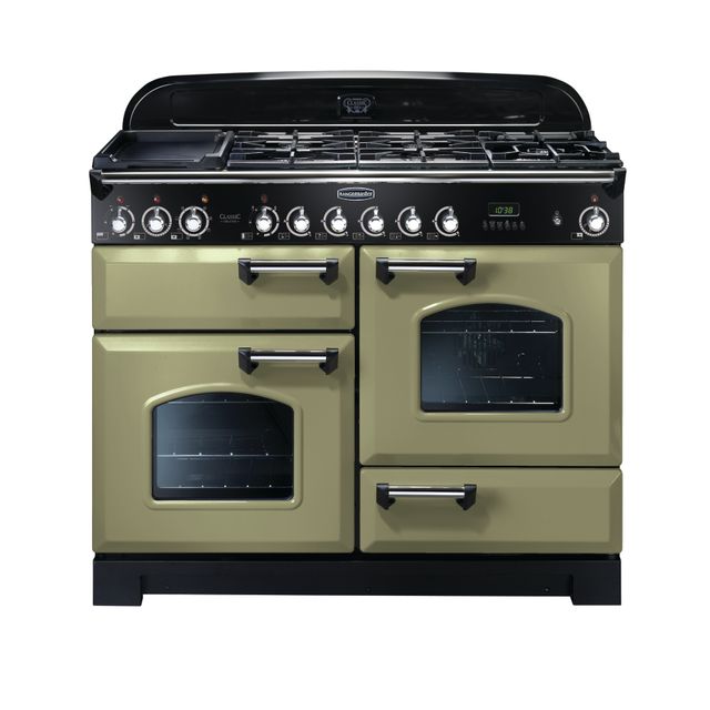 Rangemaster Classic Deluxe 110cm Dual Fuel Range Cooker - Olive Green / Chrome - A/A Rated