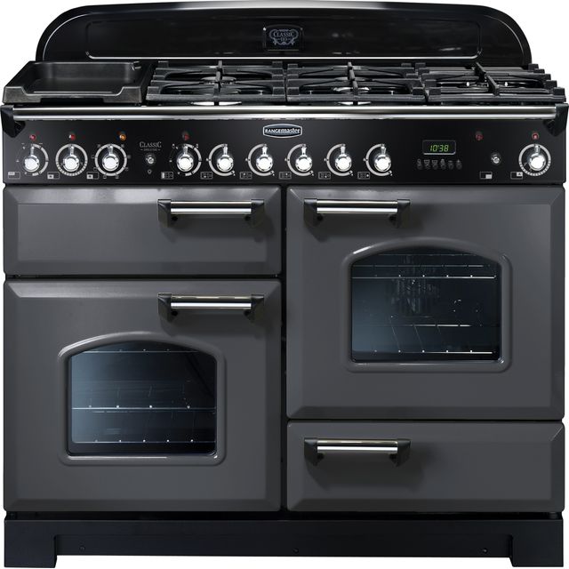 Rangemaster Classic Deluxe CDL110DFFSL/C 110cm Dual Fuel Range Cooker - Slate Grey / Chrome - A/A Rated