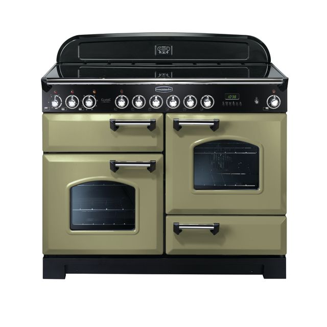 Rangemaster Classic Deluxe CDL110ECOG/C 110cm Electric Range Cooker with Ceramic Hob - Olive Green / Chrome - A/A Rated
