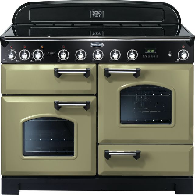 Rangemaster Classic Deluxe CDL110EIOG/C 110cm Electric Range Cooker with Induction Hob - Olive Green / Chrome - A/A Rated