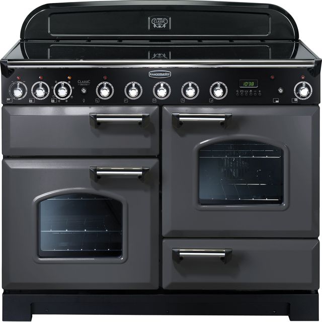 Rangemaster Classic Deluxe CDL110EISL/C 110cm Electric Range Cooker with Induction Hob - Slate Grey / Chrome - A/A Rated