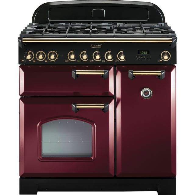 Rangemaster CDL90DFFCY/B Classic Deluxe 90cm Dual Fuel Range Cooker - Cranberry / Brass - CDL90DFFCY/B_CY - 1