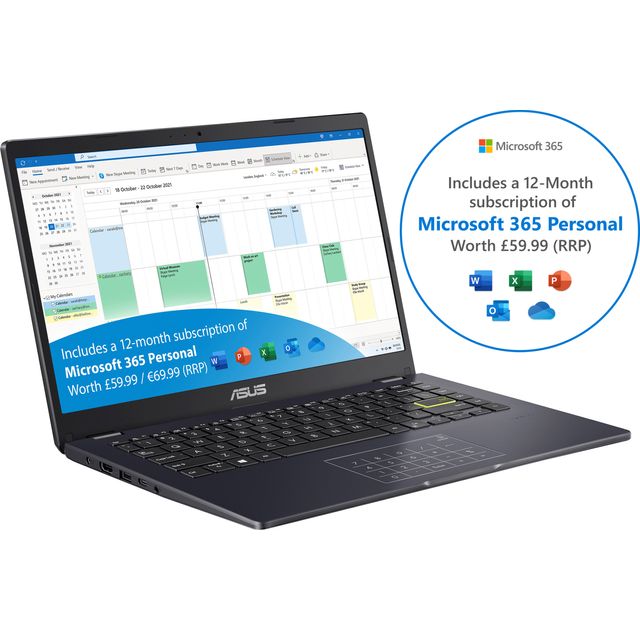 ASUS E410MA 14 Laptop - Intel Celeron, 64 GB eMMC, 4 GB RAM - Blue - Microsoft 365 Personal 12-month subscription