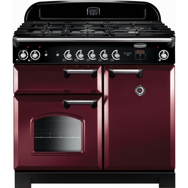 Rangemaster Classic CLA100DFFCY/C 100cm Dual Fuel Range Cooker - Cranberry / Chrome - A/A Rated