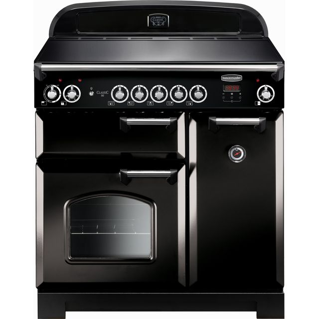 Rangemaster Classic CLA90EIBL/C 90cm Electric Range Cooker with Induction Hob - Black / Chrome - A/A Rated