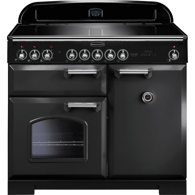 Rangemaster Classic Deluxe CDL100EICB/C 100cm Electric Range Cooker with Induction Hob - Charcoal Black / Chrome - A/A Rated