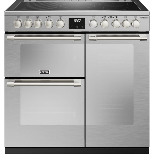 Stoves Sterling Deluxe ST DX STER D900Ei RTY SS 90cm Electric Range Cooker with Induction Hob – Stainless Steel – A/A/A Rated