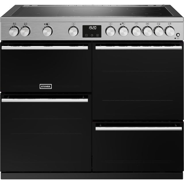 Stoves Precision Deluxe ST DX PREC D1000Ei RTY SS 100cm Electric Range Cooker with Induction Hob - Black / Stainless Steel - A Rated