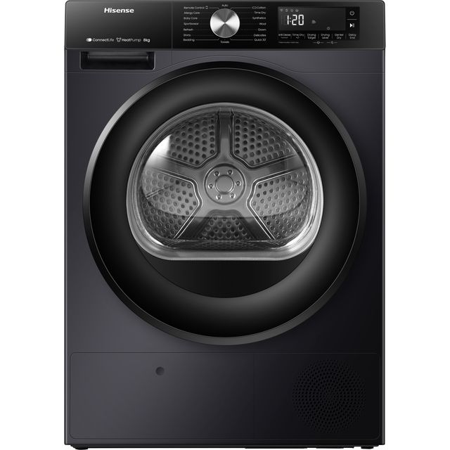 Hisense 3S Series DH3S802BB3 Wifi Connected 8Kg Heat Pump Tumble Dryer – Black – A+++ Rated