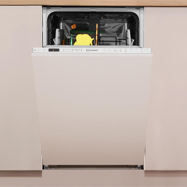 Indesit DSIO3T224EZUK Fully Integrated Slimline Dishwasher - Silver Control Panel with Fixed Door Fixing Kit - A++ Rated