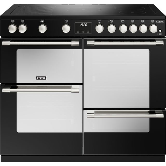 Stoves Sterling Deluxe ST DX STER D1000Ei RTY BK 100cm Electric Range Cooker with Induction Hob – Black – A/A/A Rated