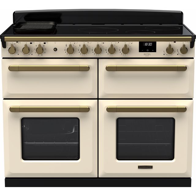 Rangemaster Estel Deluxe ESDLB110EIPPCR/AB1 110cm Electric Range Cooker with Induction Hob – Cream / Antique Brass – A Rated