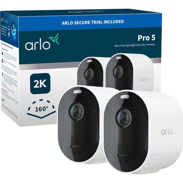Arlo Pro 5 Security Camera Outdoor, 2K 8-Month* Battery Operated Home Outdoor Camera With Advanced Colour Night Vision, Light, Siren & Dual-Band WiFi, Arlo Secure Free Trial, 2 Cameras, White