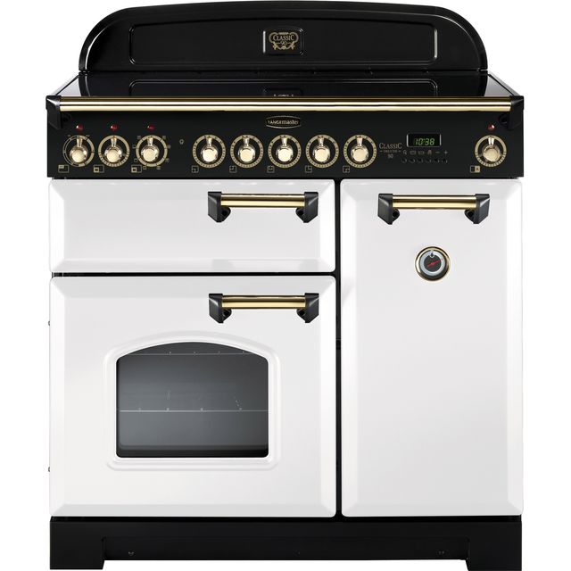Rangemaster Classic Deluxe CDL90EIWH/B 90cm Electric Range Cooker with Induction Hob - White / Brass - A/A Rated