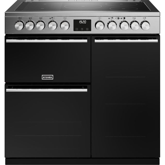 Stoves Precision Deluxe ST DX PREC D900Ei RTY SS 90cm Electric Range Cooker with Induction Hob - Black / Stainless Steel - A Rated