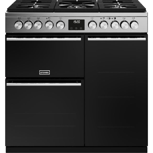 Stoves Precision Deluxe ST DX PREC D900DF SS 90cm Dual Fuel Range Cooker - Stainless Steel / Black - A/A/A Rated