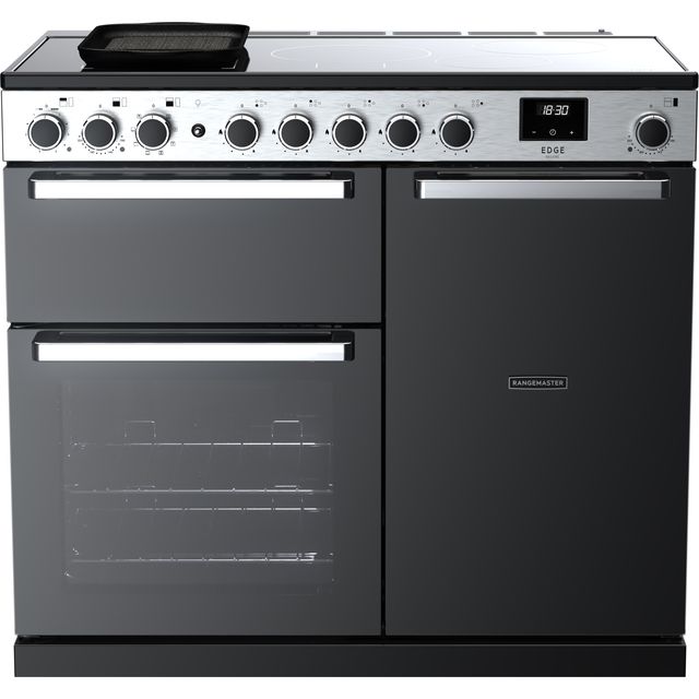 Rangemaster Edge Deluxe EDDL100EIGBLK/CM1 100cm Electric Range Cooker with Induction Hob – Black Glass / Chrome – A/A Rated