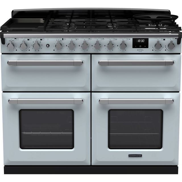 Rangemaster Estel Deluxe BC ESDLB110DFPMSB/CM1 110cm Dual Fuel Range Cooker – Misty Blue / Chrome – A/A Rated