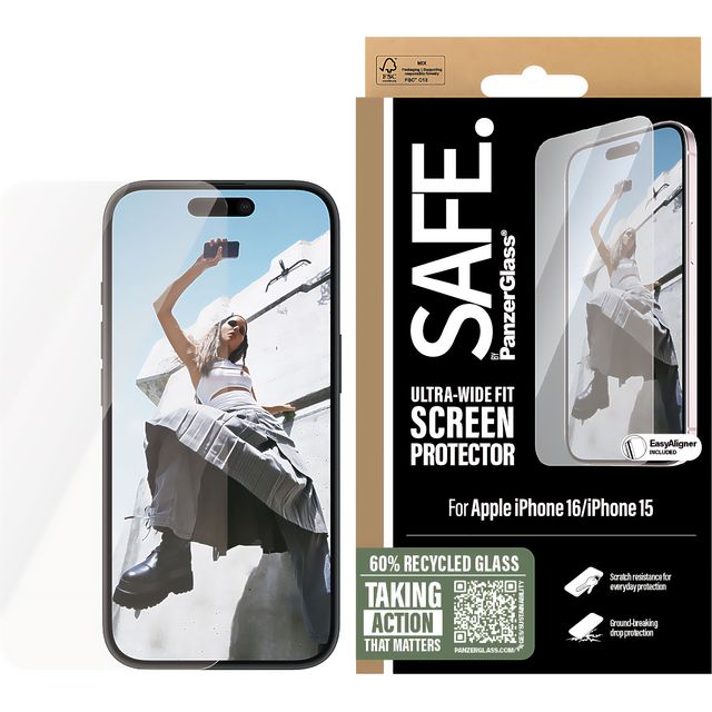 SAFE. by PanzerGlass Screen Protector for iPhone 16 - Transparent