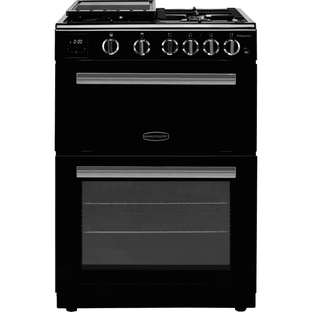Rangemaster Professional Plus 60 PROPL60NGFBL/C 60cm Freestanding Gas Cooker with Full Width Electric Grill - Black / Chrome - A+/A Rated