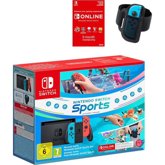 Nintendo Switch 32GB with Switch Sports Set + 3 Months Switch Online - Neon Red/Blue