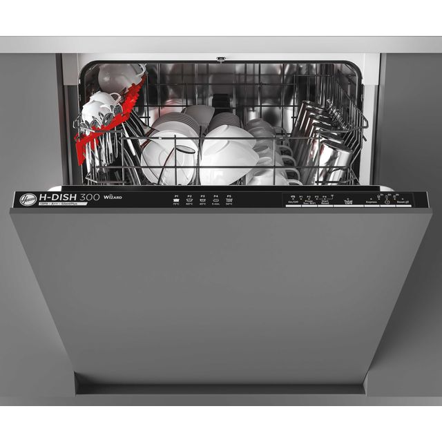 Hoover H-DISH 300 HDIN2L360PB Wifi Connected Fully Integrated Standard Dishwasher - Black Control Panel with Fixed Door Fixing Kit - E Rated