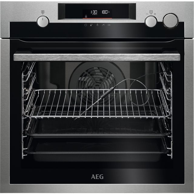 AEG 7000 SteamCrisp BSE577261M Built In Electric Single Oven with Pyrolytic Cleaning - Black / Stainless Steel - A+ Rated