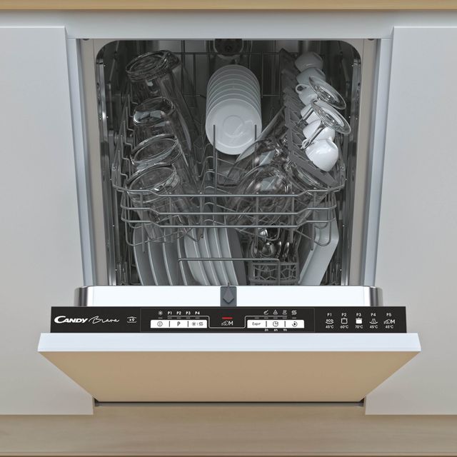 Candy Brava CMIH1L949 Fully Integrated Slimline Dishwasher - Black Control Panel with Fixed Door Fixing Kit - F Rated