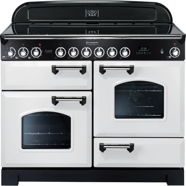 Rangemaster Classic Deluxe CDL110ECWH/C 110cm Electric Range Cooker with Ceramic Hob - White / Chrome - A/A Rated