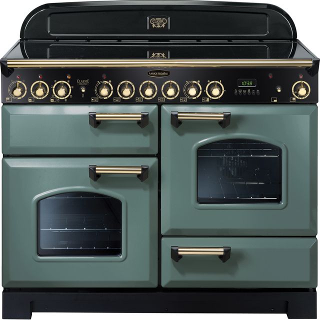 Rangemaster Classic Deluxe CDL110ECMG/B 110cm Electric Range Cooker with Ceramic Hob - Mineral Green / Brass - A/A Rated