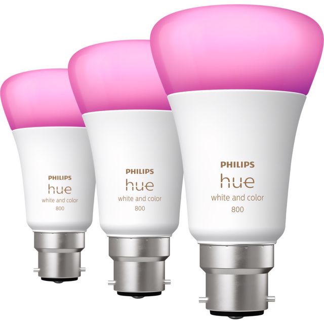 Philips Hue White and Colour Ambiance B22 Smart Bulb - 3 Pack - White