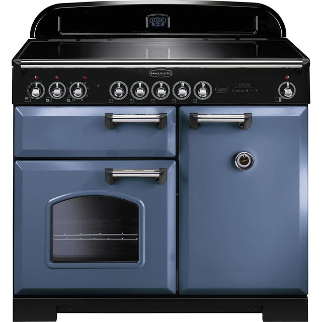 Rangemaster Classic Deluxe CDL100EISB/C 100cm Electric Range Cooker with Induction Hob - Stone Blue / Chrome - A/A Rated