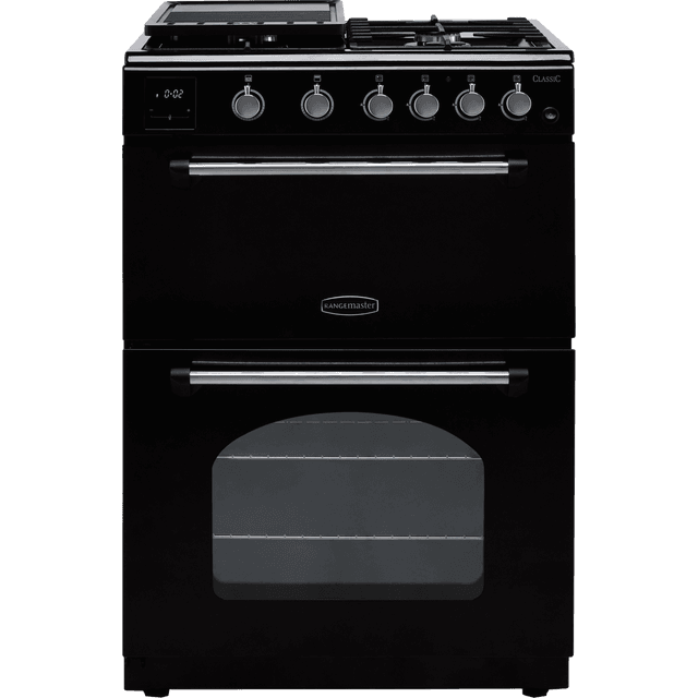Rangemaster Classic 60 CLA60NGFBL/C Freestanding Gas Cooker with Full Width Electric Grill - Black / Chrome - A+/A Rated