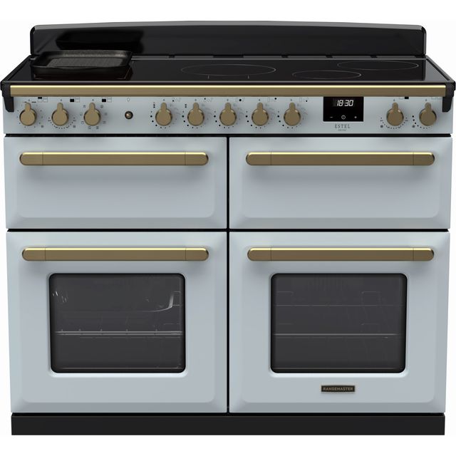 Rangemaster Estel Deluxe ESDLB110EIPMSB/AB1 110cm Electric Range Cooker with Induction Hob – Misty Blue / Antique Brass – A Rated