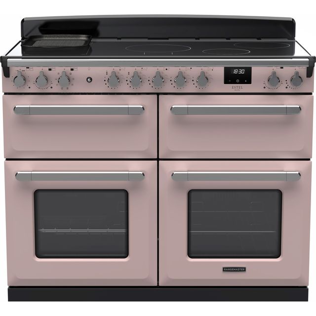 Rangemaster Estel Deluxe ESDLB110EIPPPK/CM1 110cm Electric Range Cooker with Induction Hob – Pale Pink / Chrome – A Rated