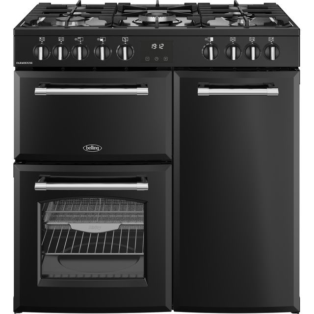 Belling Farmhouse 90DF 90cm Dual Fuel Range Cooker - Black - A/A Rated