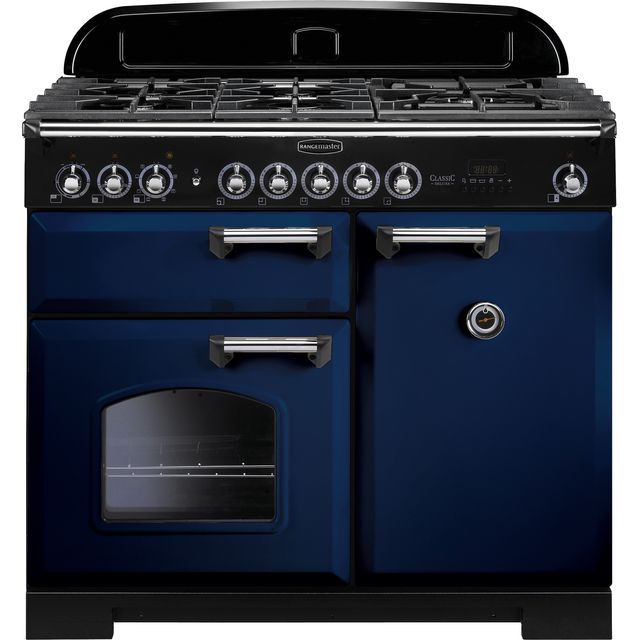 Rangemaster Classic Deluxe CDL100DFFRB/C 100cm Dual Fuel Range Cooker - Regal Blue / Chrome - A/A Rated