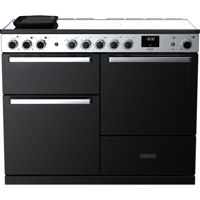 Rangemaster Edge Deluxe EDDLO110EIGBLK/CM1 110cm Electric Range Cooker with Induction Hob – Black Glass / Chrome – A/A Rated