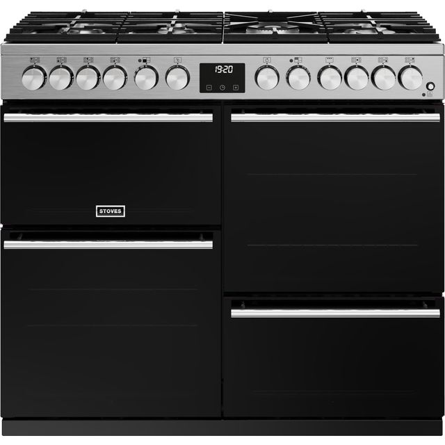 Stoves Precision Deluxe ST DX PREC D1000DF SS 100cm Dual Fuel Range Cooker - Black / Stainless Steel - A Rated